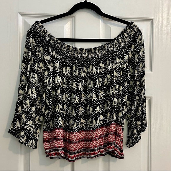 Forever 21 Elephants Boho Off-the-Shoulder Blouse - Picture 2 of 4
